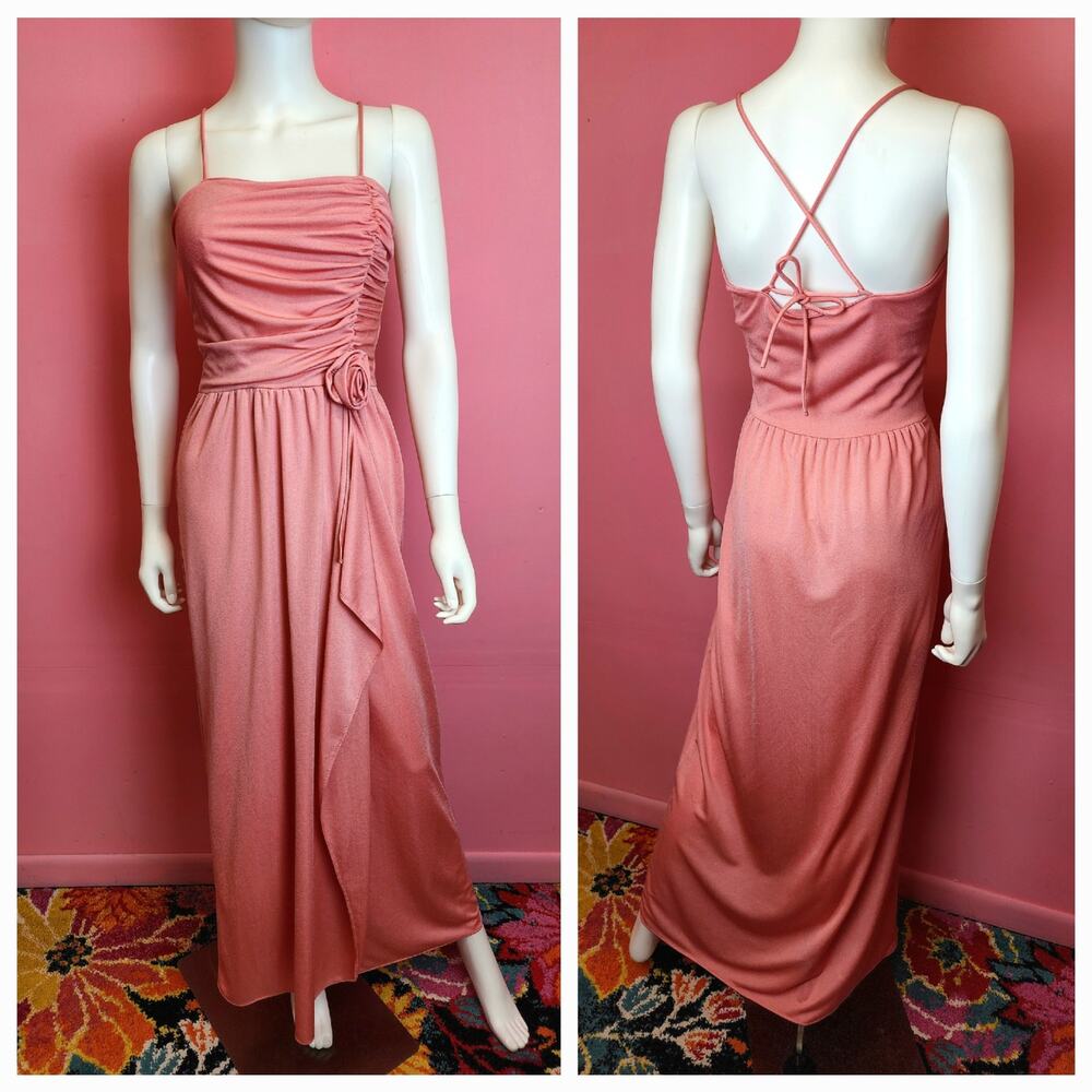 Size XS to Small | Vintage 1970's Fredericks of Hollywood Dusty Pink Maxi Dress